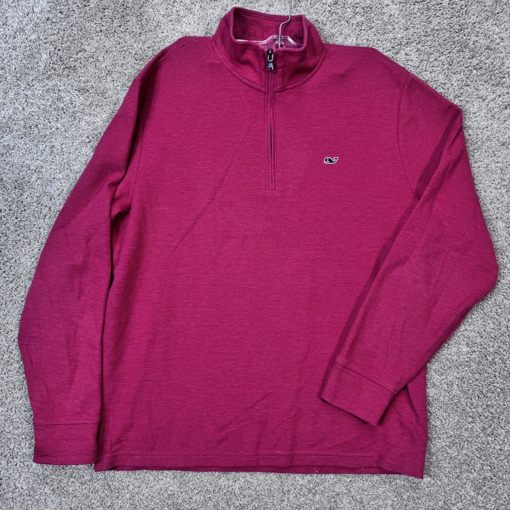 Vineyard Vines Pullover Mens L Raspberry Pink 1/4 Zip Textured Mock Neck S605 VV